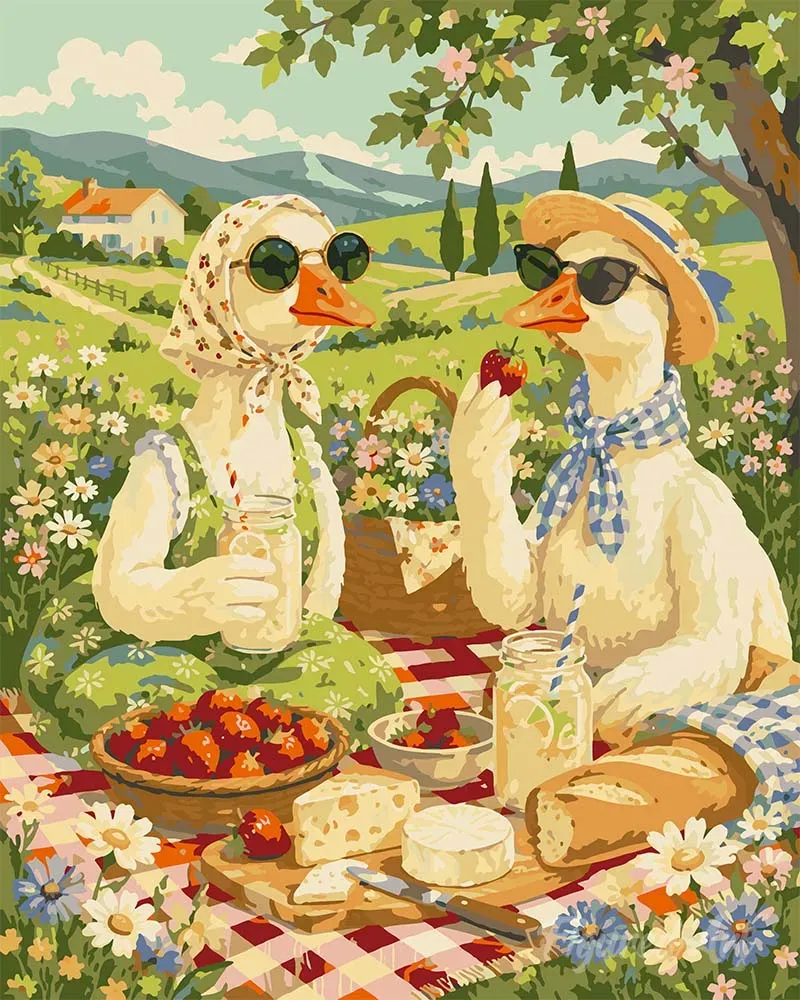 Figured'Art Picknick van de Eenden schilderen op nummer 40x50 cm dieren