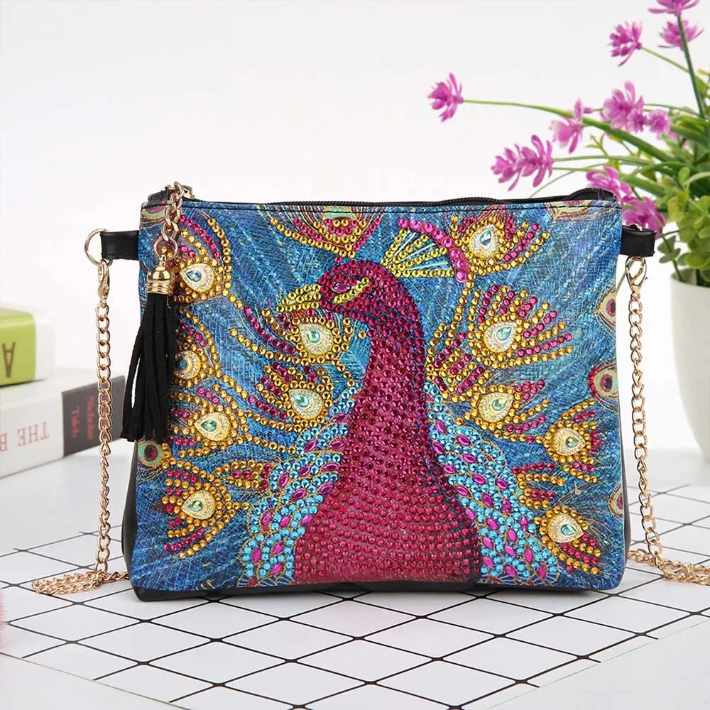 Figured'Art Rode Pauw diamond painting tas 18x15x3cm PU-leer ritssluiting
