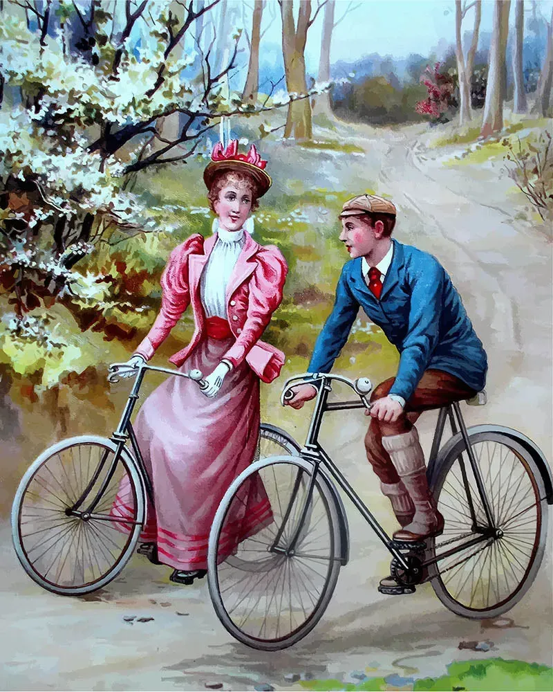 Figured'Art Fietsend stel diamond painting 40x50 cm vintage