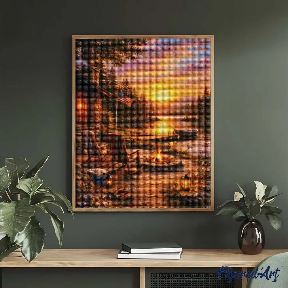 Figured'Art Gouden uur aan het meer diamond painting 40x50 cm vierkant