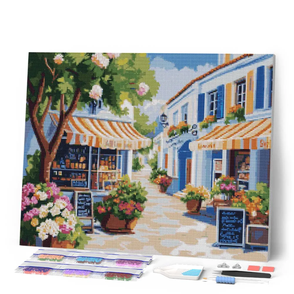 Figured'Art Zonnige bloemenstraat diamond painting 40x50 cm vol