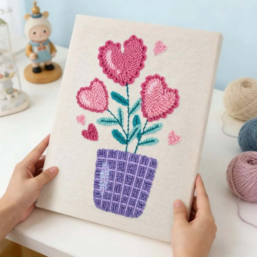 Figured'Art Hartelijke Bloemen punch needle pakket 20x30 cm katoen