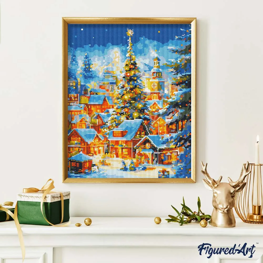 Figured'Art Sprankelend Kerstdorp Diamond Painting full drill