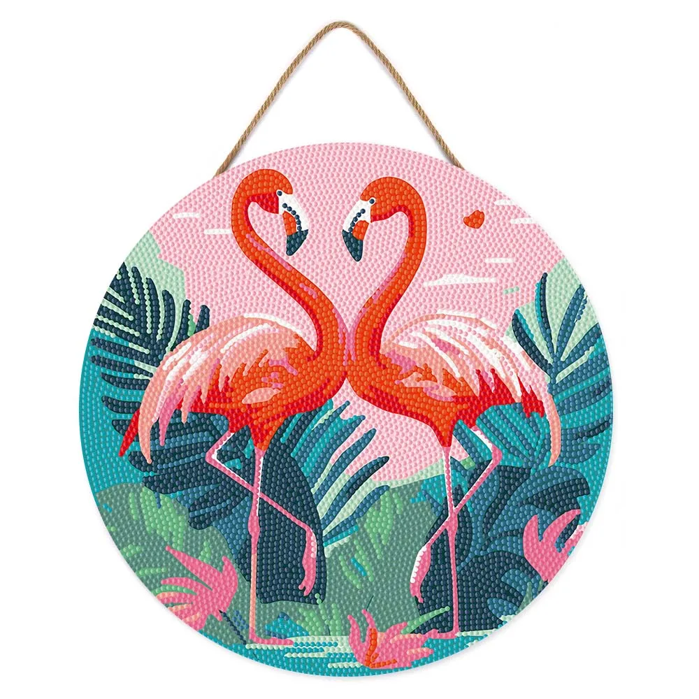 Figured'Art Tropische Flamingo's diamond painting hout 30cm