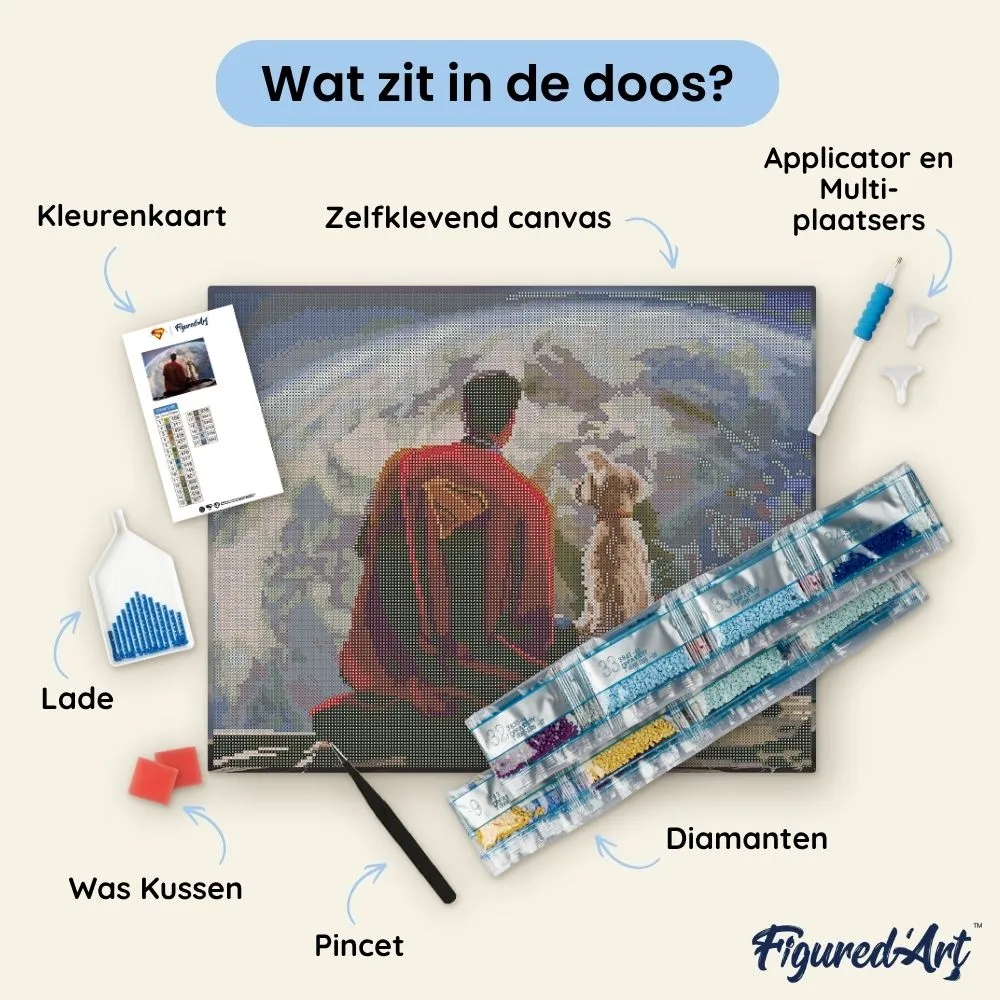 Figured'Art Superman en Krypto diamond painting 40x50 ingelijst