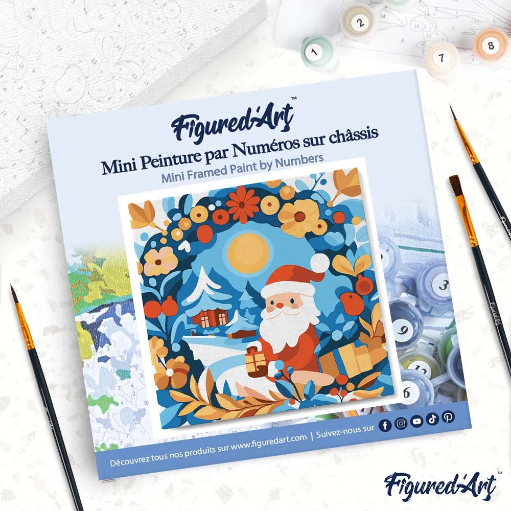 Figured'Art Krans en Kerstman mini schilderen op nummer canvas 20x20cm frame