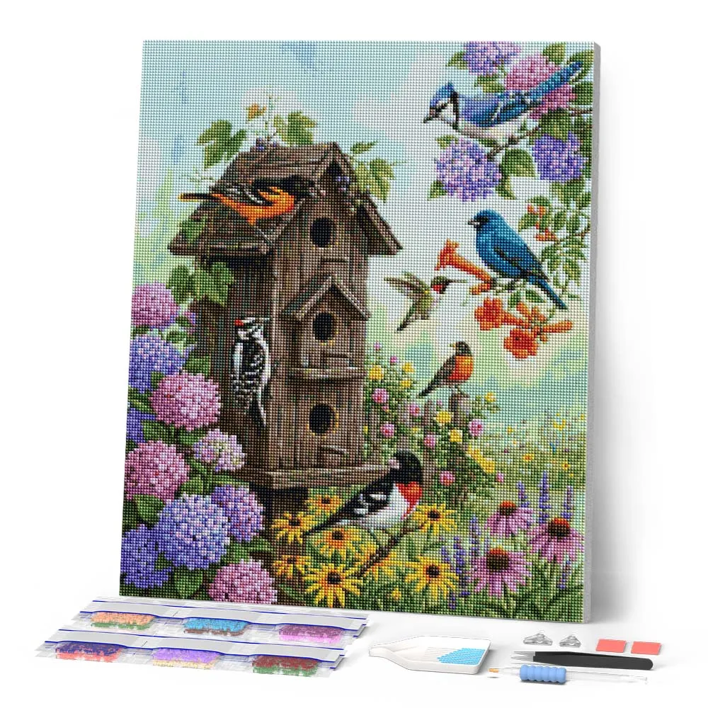 Figured'Art Vogelhuisjestuin diamond painting 40x50cm vogels