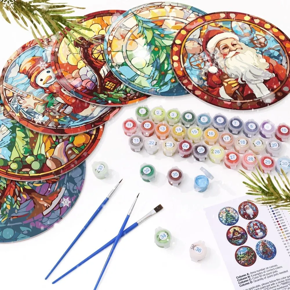 Figured'Art Kerstcadeau schilderen op nummer tafelsets 20cm 6 stuks