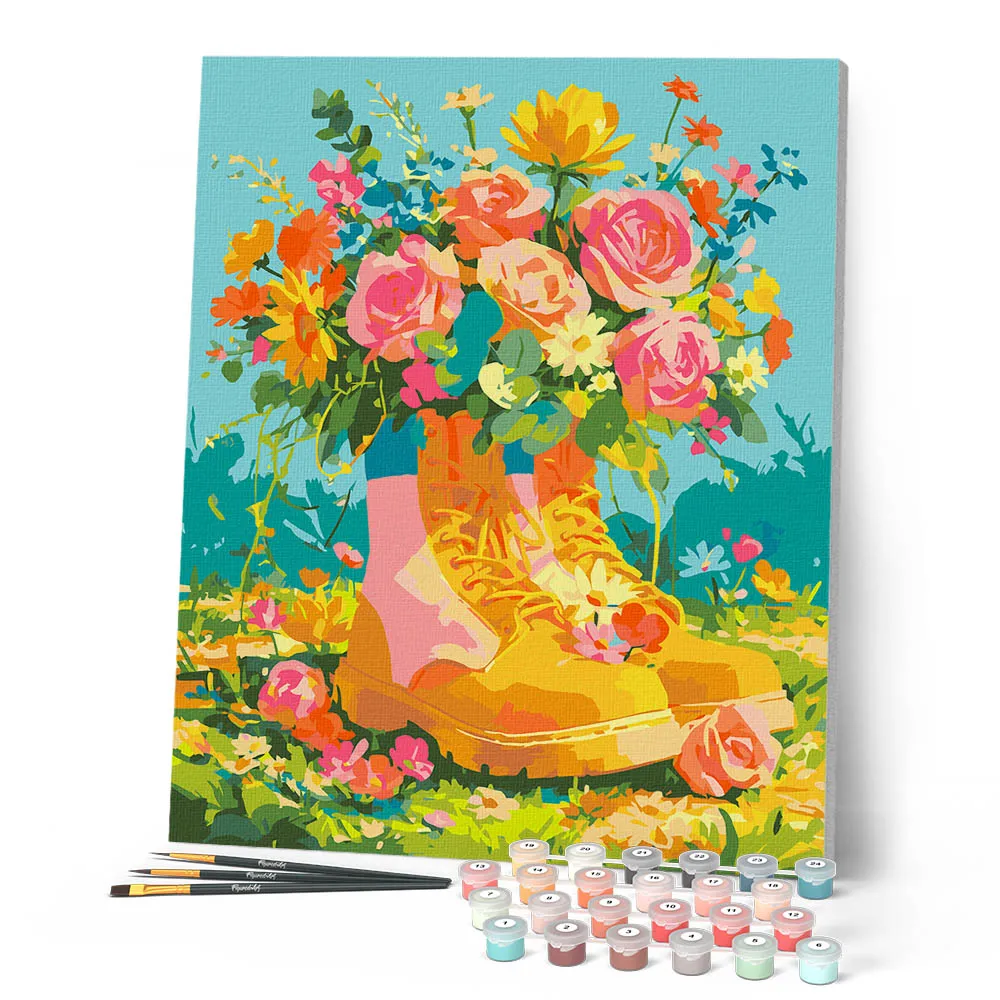 Figured'Art Bloemenlaarzen schilderen op nummer 40x50cm bloemen