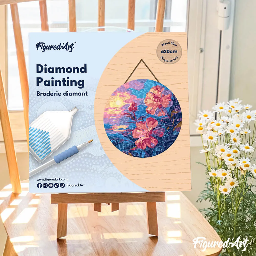 Figured'Art Hibiscus zonsondergang diamond painting hout 30 cm