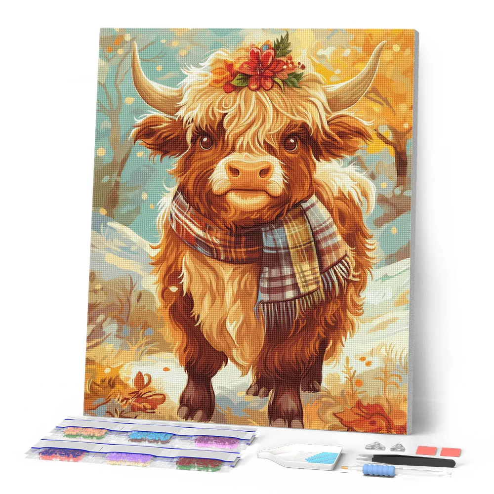 Figured'Art Schotse Hooglander diamond painting 40x50cm herfst
