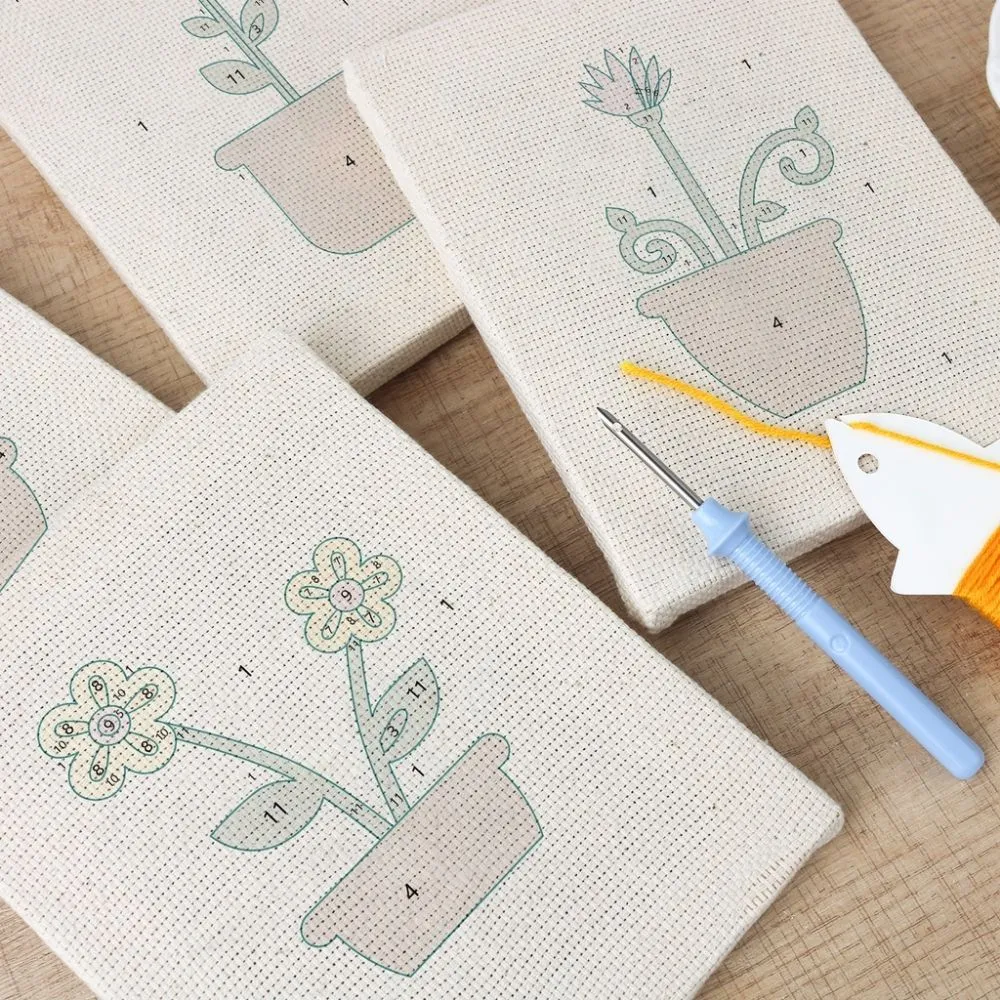 Figured'Art Bloeiende Bloemen punch needle set 4 stuks met frames zacht