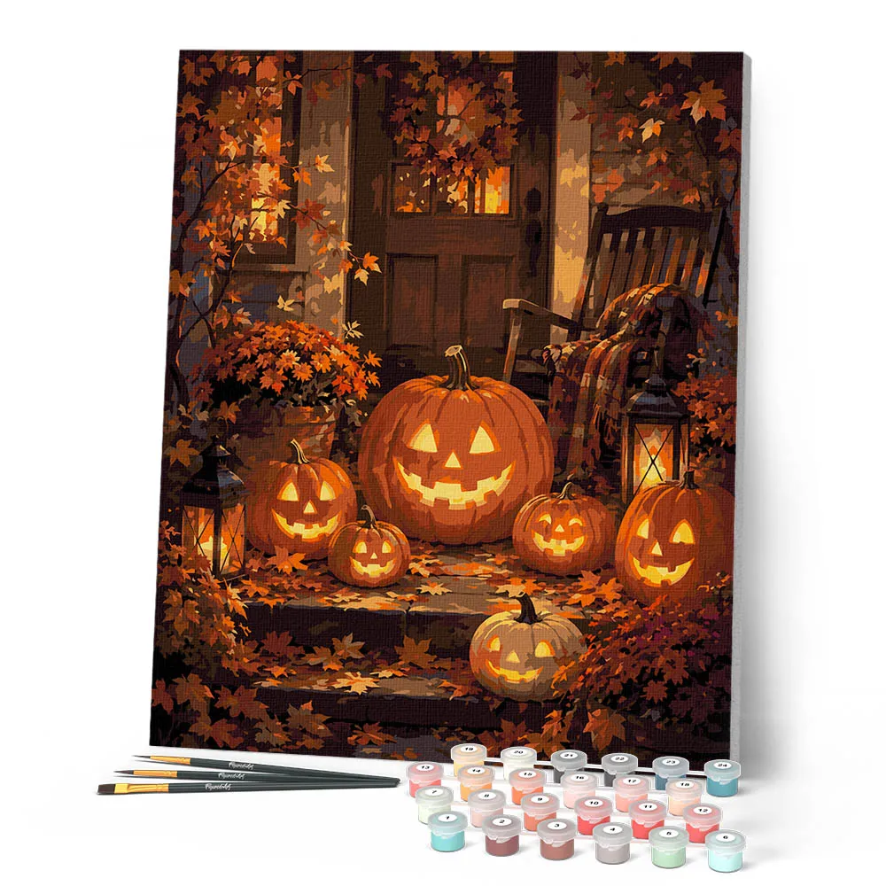 Figured'Art Verlichte Halloween-pompoen schilderen op nummer 40x50 cm