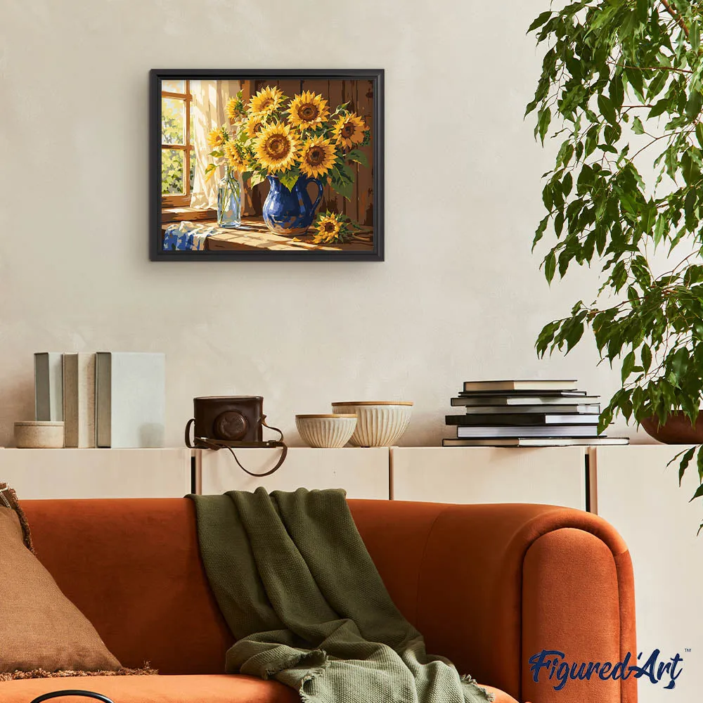 Figured'Art Gouden Zonnebloemenboeket schilderen op nummer 40x50cm