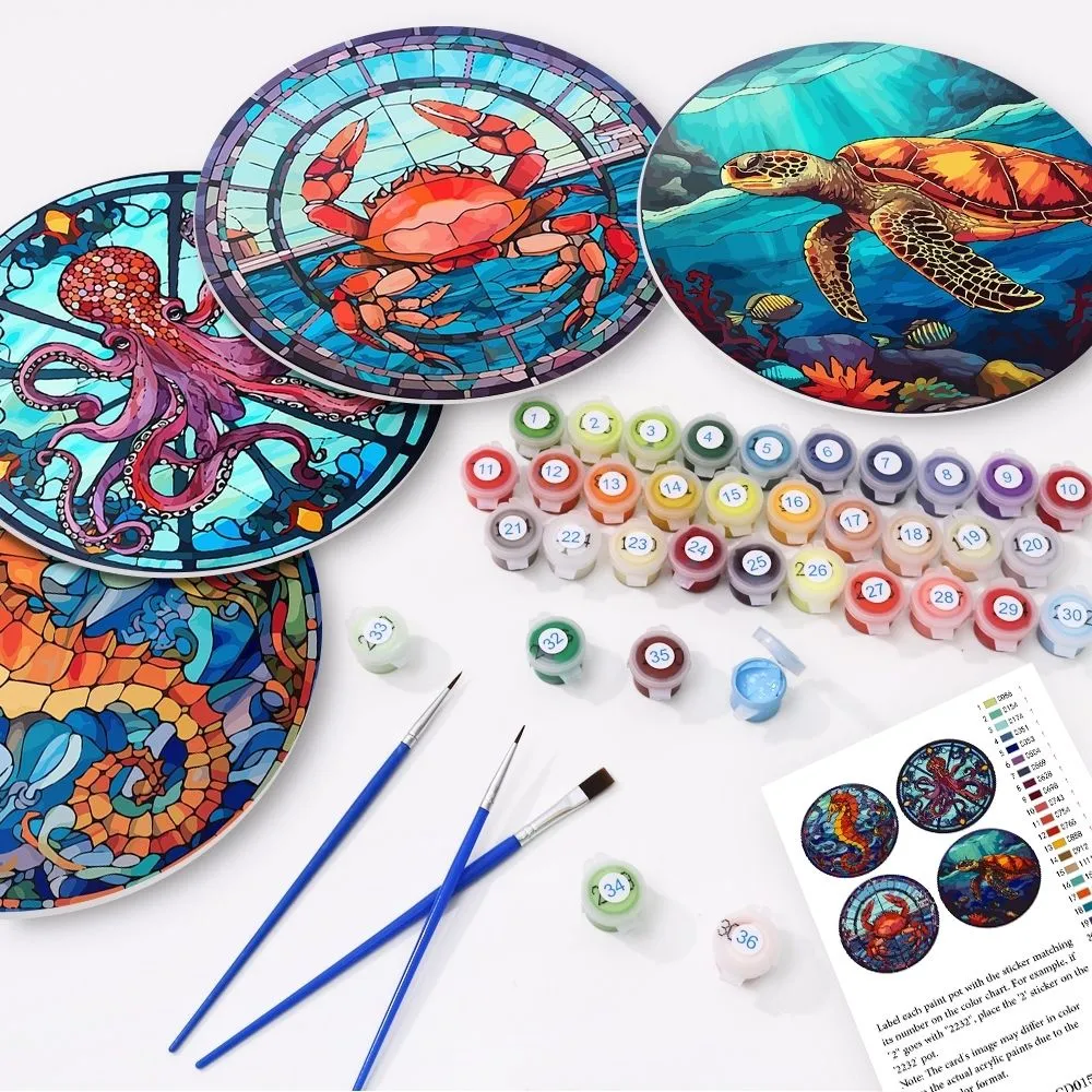 Figured'Art Oceaanwezens placemats schilderen op nummer 20cm 4 stuks