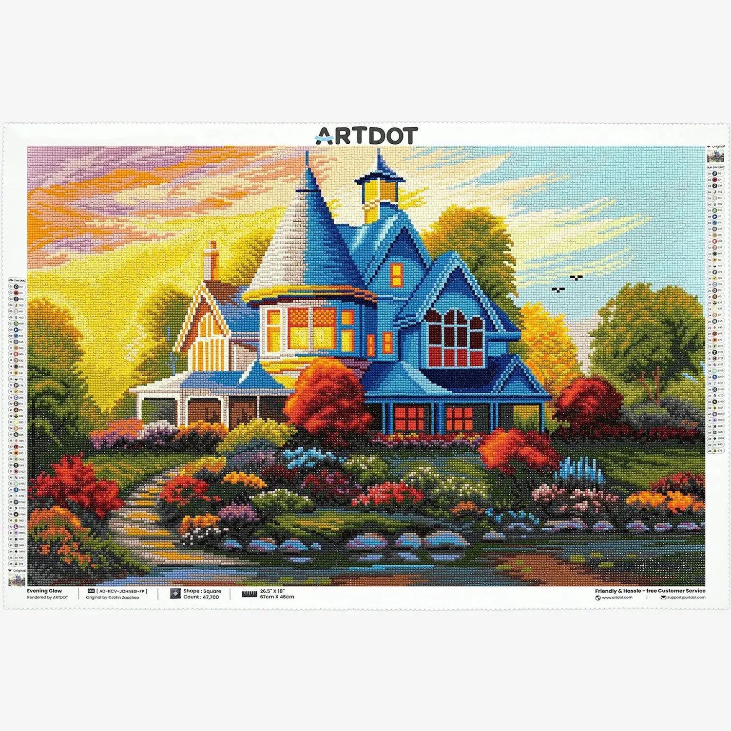ARTDOT Evening Glow Idyllische Huizen diamond painting vierkant 67x46cm