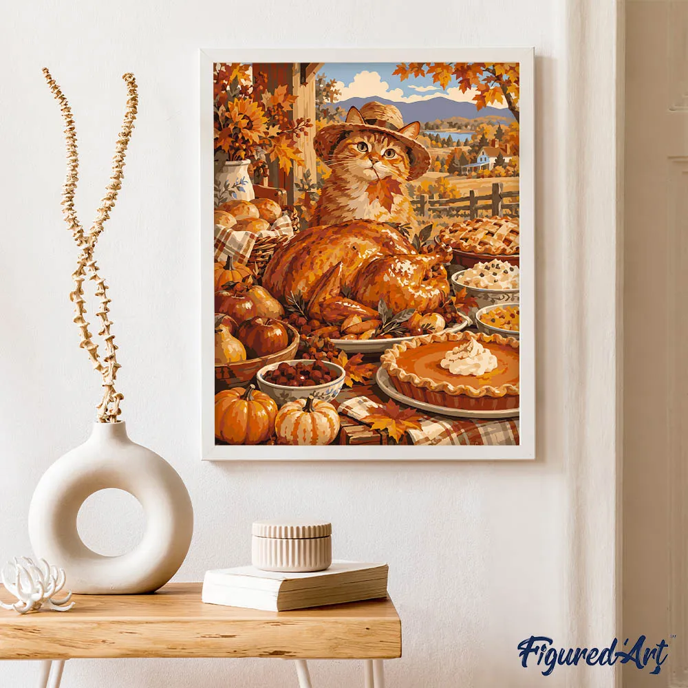 Figured'Art Thanksgiving Kattenfeest schilderen op nummer 40x50