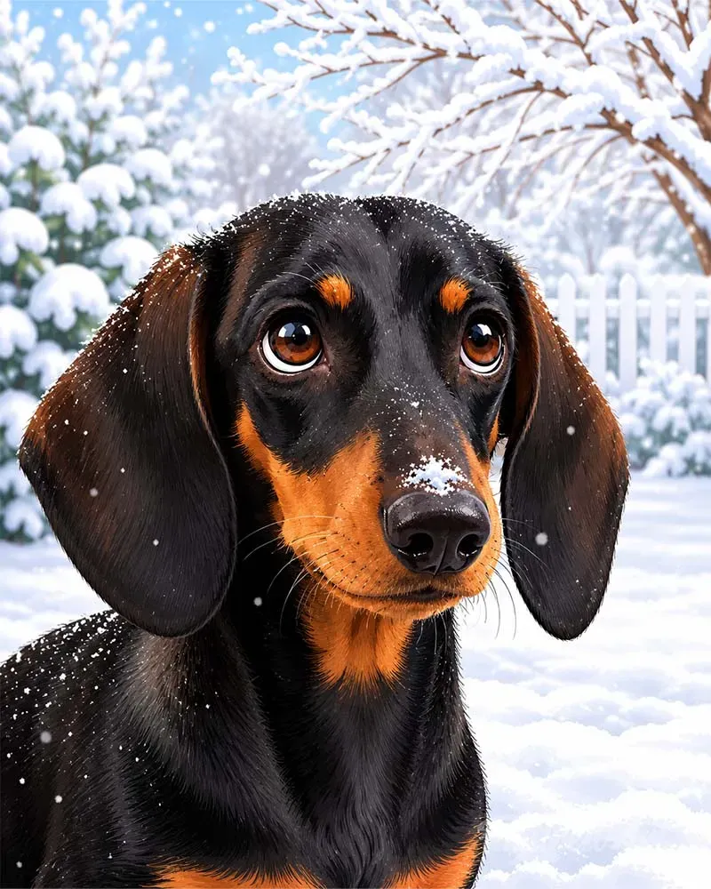 Figured'Art Winterportret teckel schilderen op nummer 40x50 cm