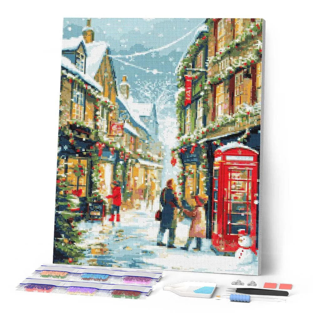 Figured'Art Britse Feeststraat diamond painting 40x50cm kerst