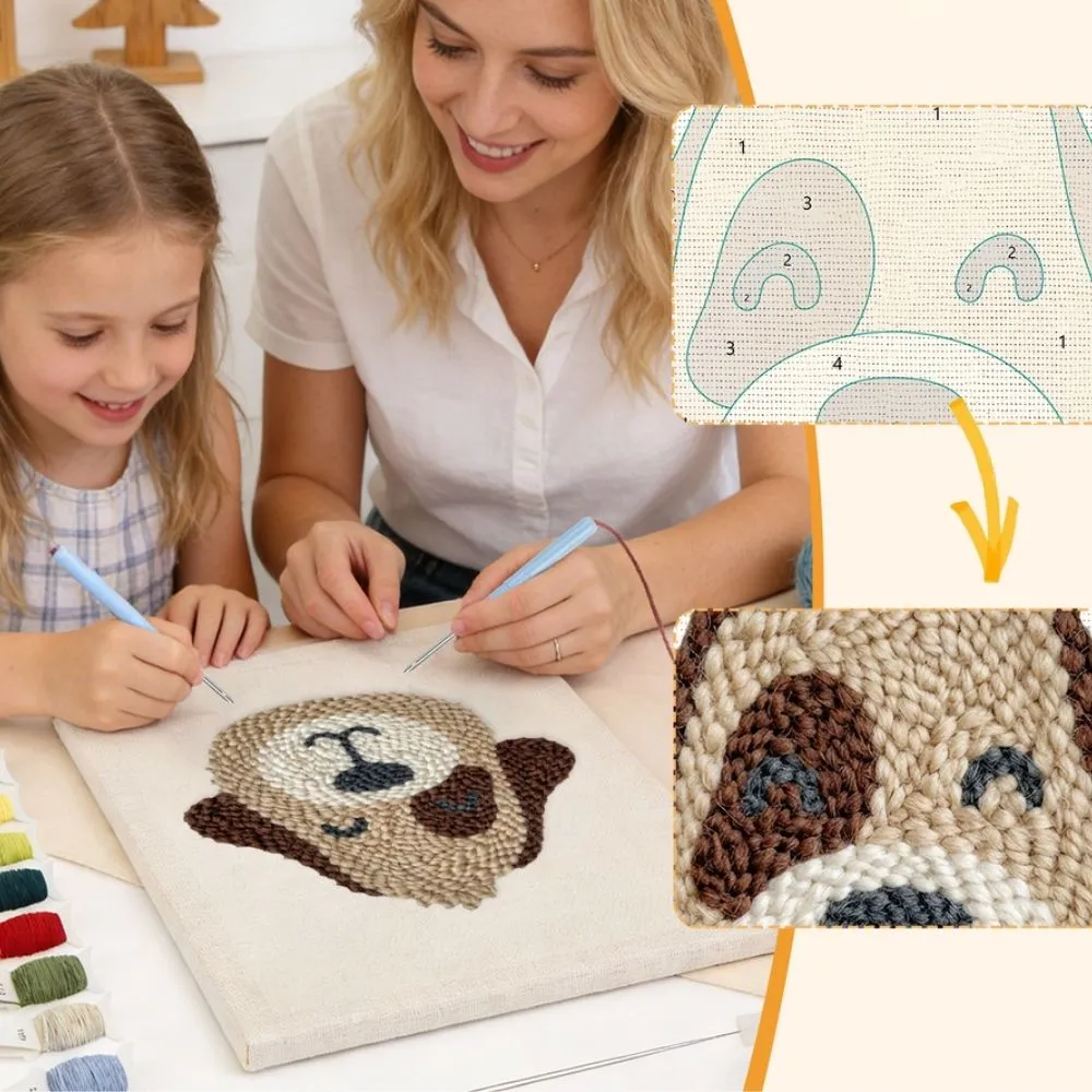 Figured'Art Vrolijke Hond punch needle pakket met frame 20x30cm