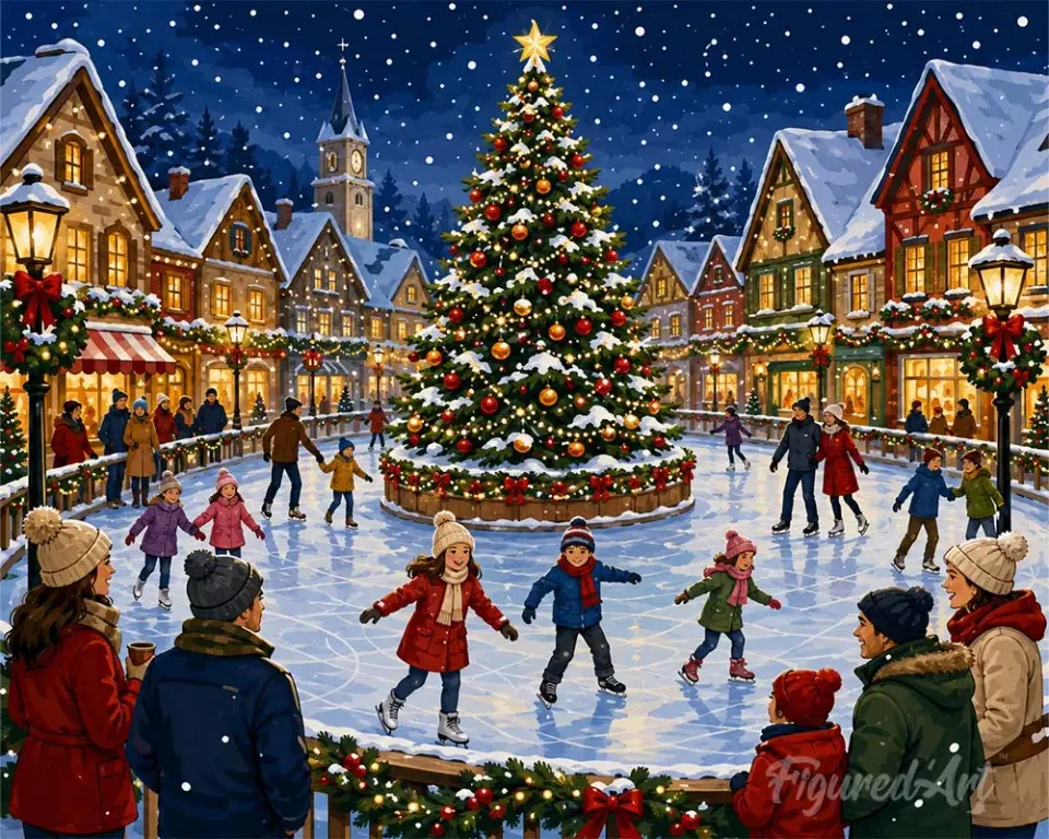 Figured'Art Feestelijk dorp diamond painting full drill winter