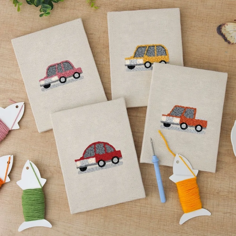 Figured'Art Punch Needle Auto Collectie borduurset 4 stuks 15x20cm katoen