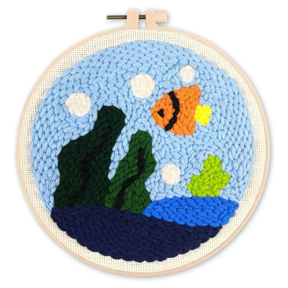 Figured'Art Oceaanleven punch needle pakket 20 cm rond wol