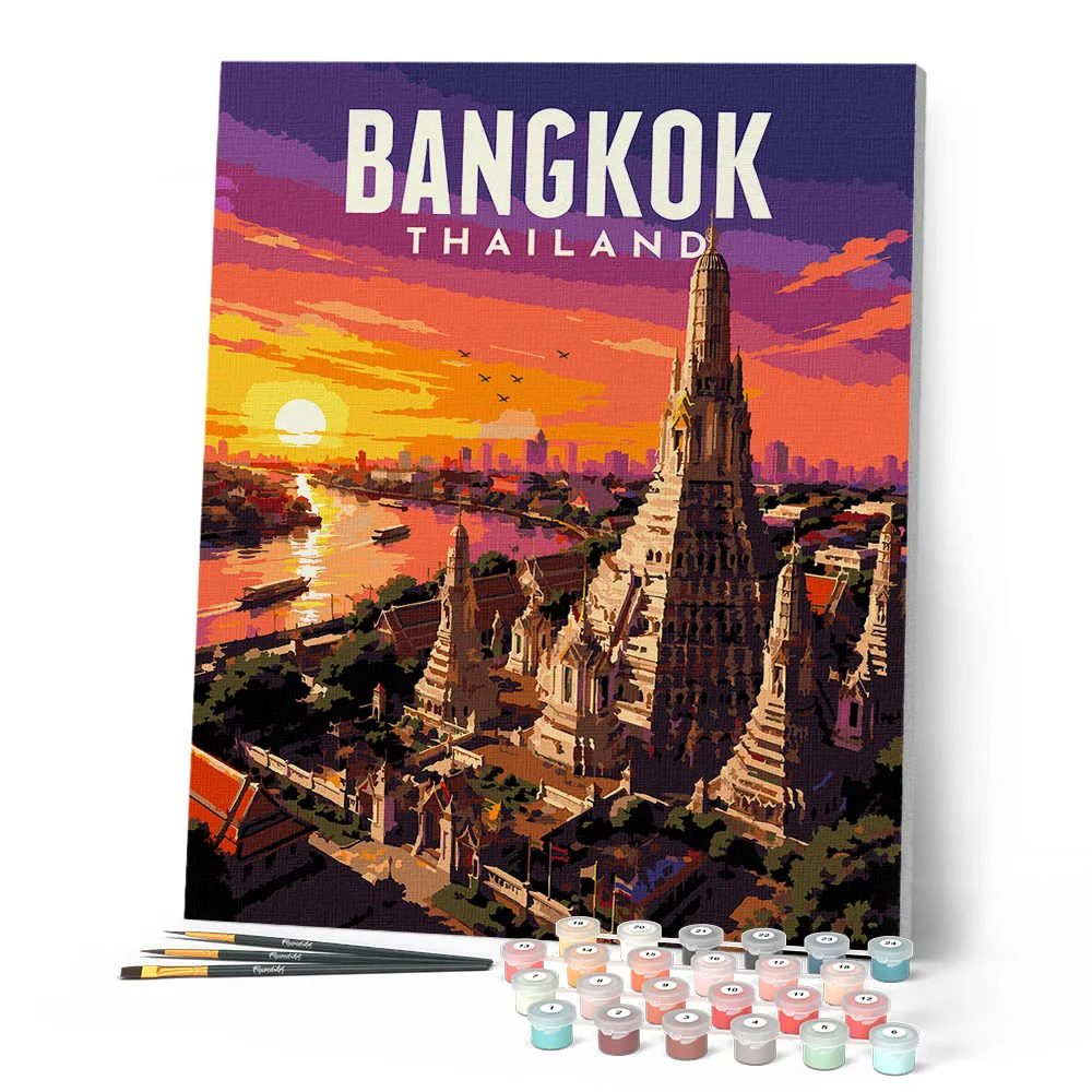Figured'Art Bangkok Tempel schilderen op nummer reisaffiche