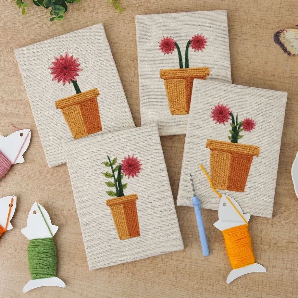 Figured'Art Bloeiende Mini Potjes 1 punch needle set 4 stuks 15x20 cm