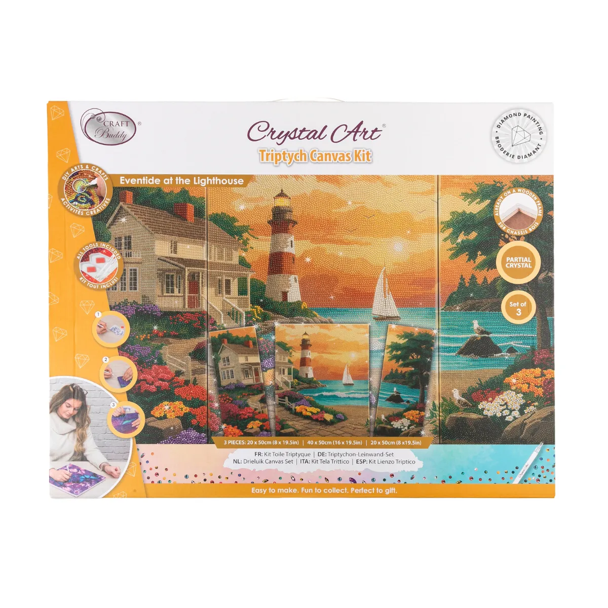 Craft Buddy Crystal Art Eventide Lighthouse canvas drieluik