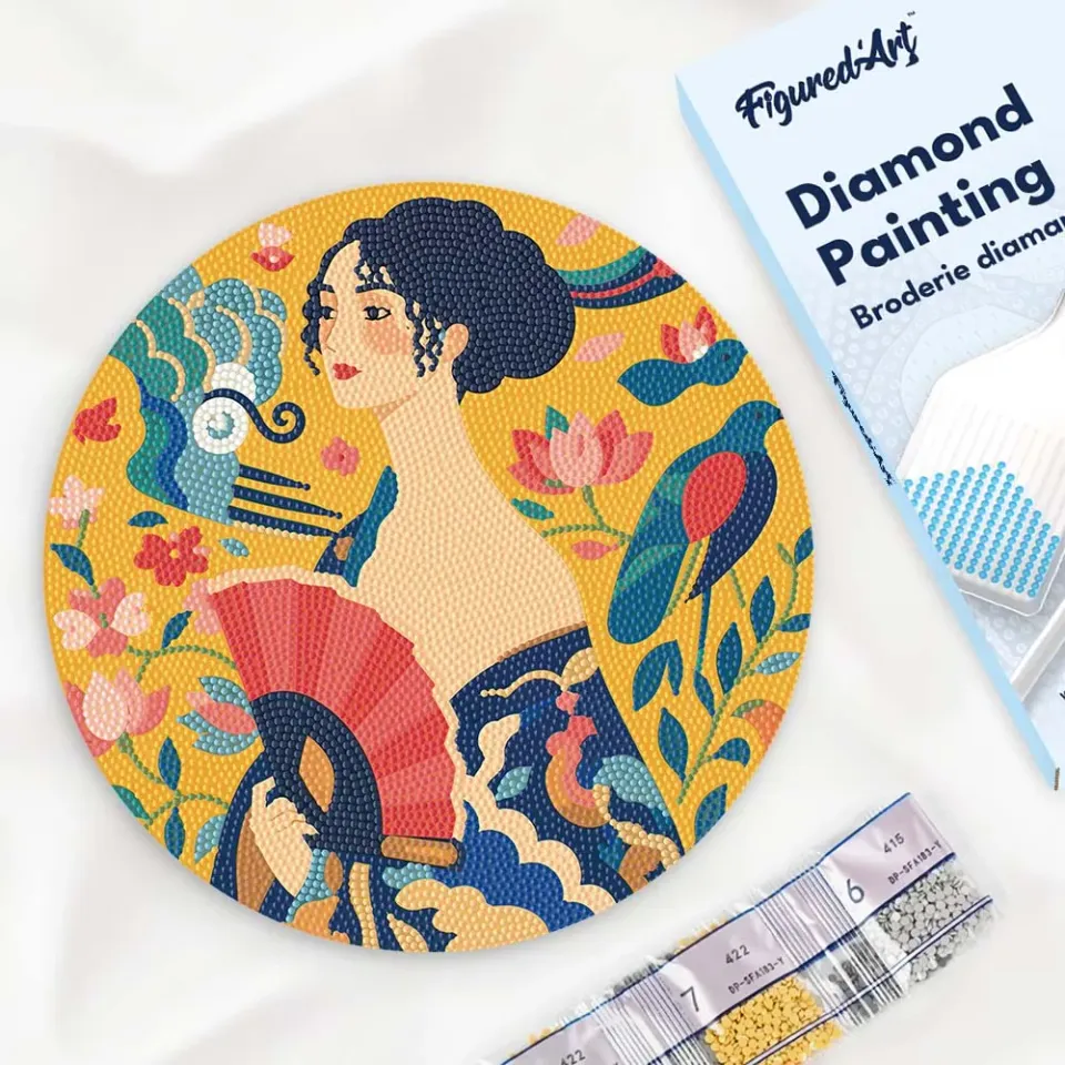 Figured'Art Dame met waaier Klimt diamond painting hout 30cm