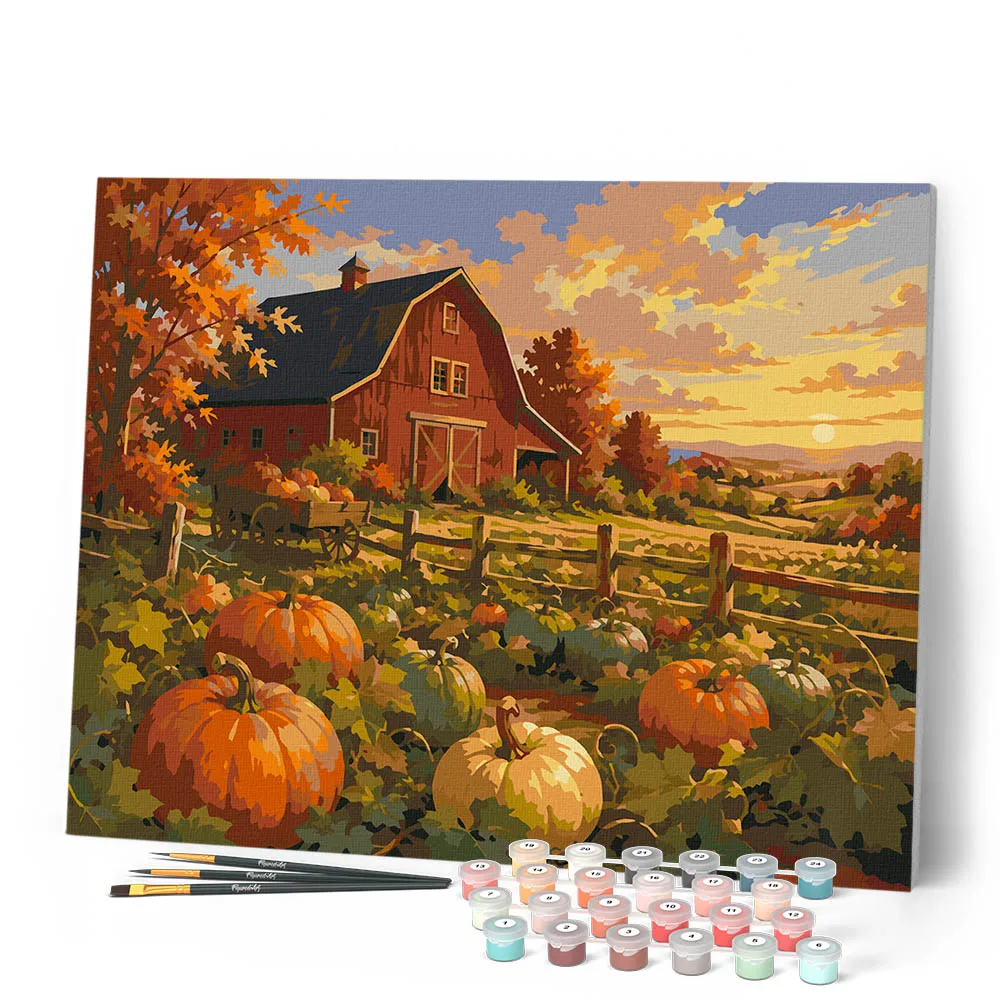 Figured'Art Pompoenenveld en Rode Schuur schilderen op nummer 40x50 cm herfst
