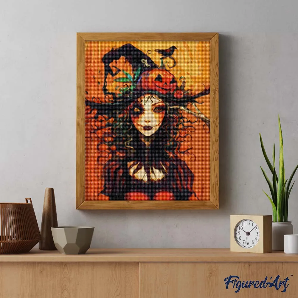Figured'Art Halloween Heksenportret diamond painting 40x50 full drill