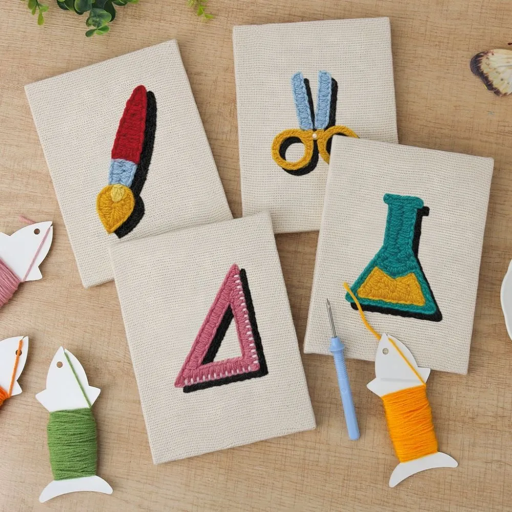 Figured'Art Punch Needle Set Terug naar School 2 punch needle kit 4 stuks katoen