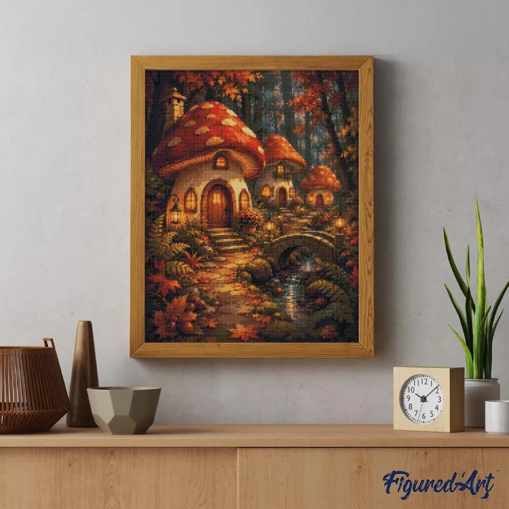 Figured'Art Betoverd Paddenstoelendorp diamond painting 20x25cm rond