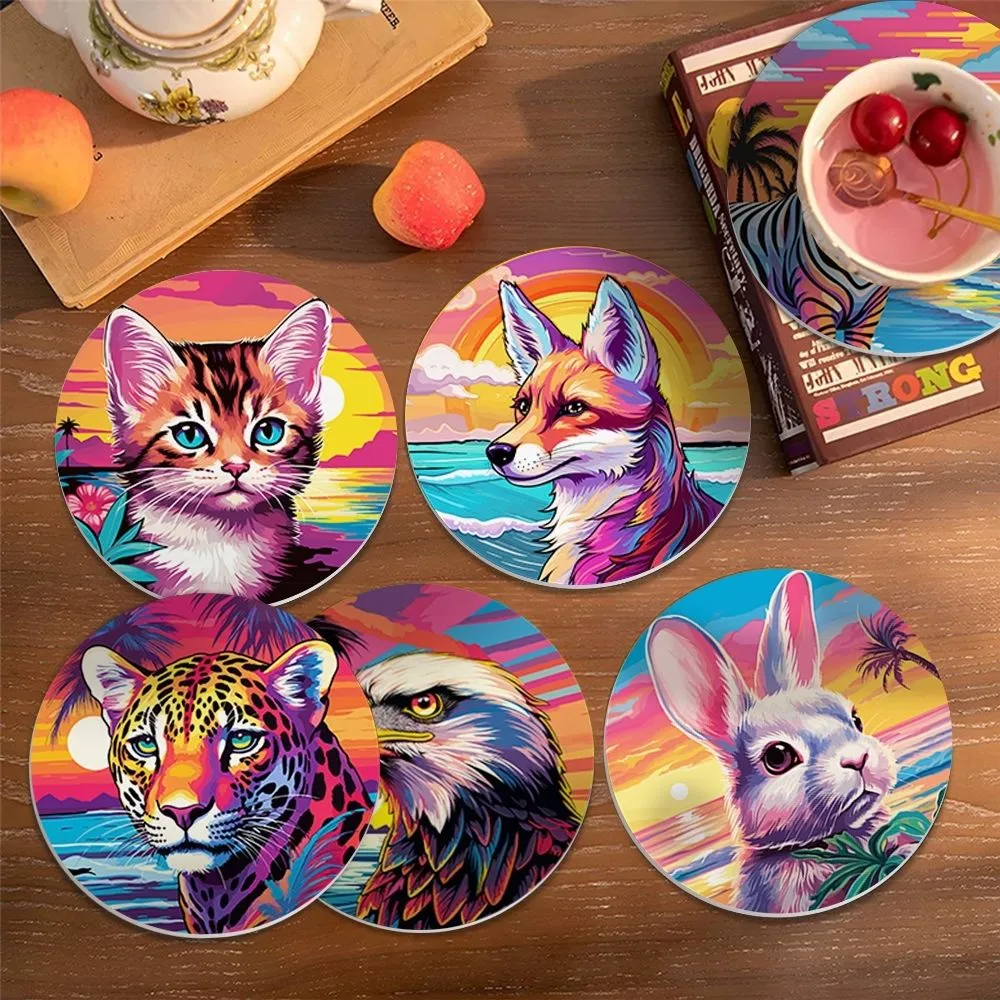 Figured'Art Fauna Pop Art schilderen op nummer onderzetters 10cm 6st