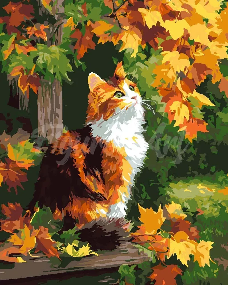 Figured'Art Lapjeskat Herfst Schilderen op Nummer 40x50cm Gemiddeld