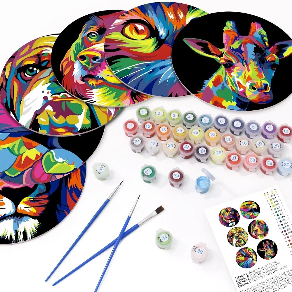 Figured'Art Dieren Pop Art placemats schilderen 20 cm 6 stuks