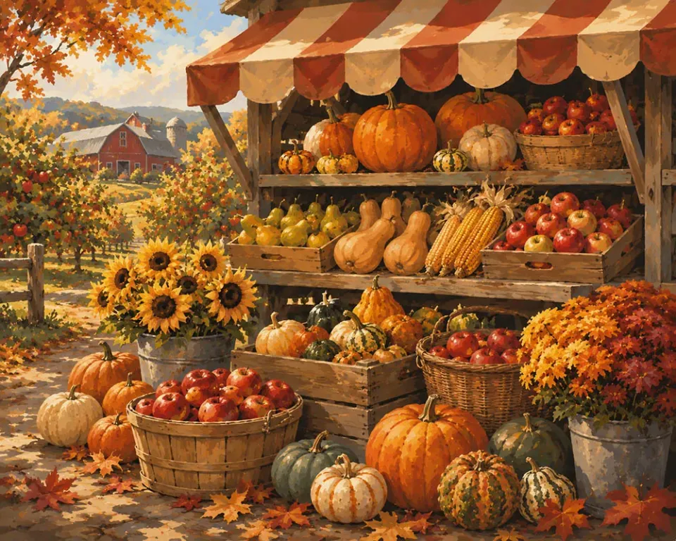Figured'Art Rustieke Herfstmarkt diamond painting vierkant 40x50