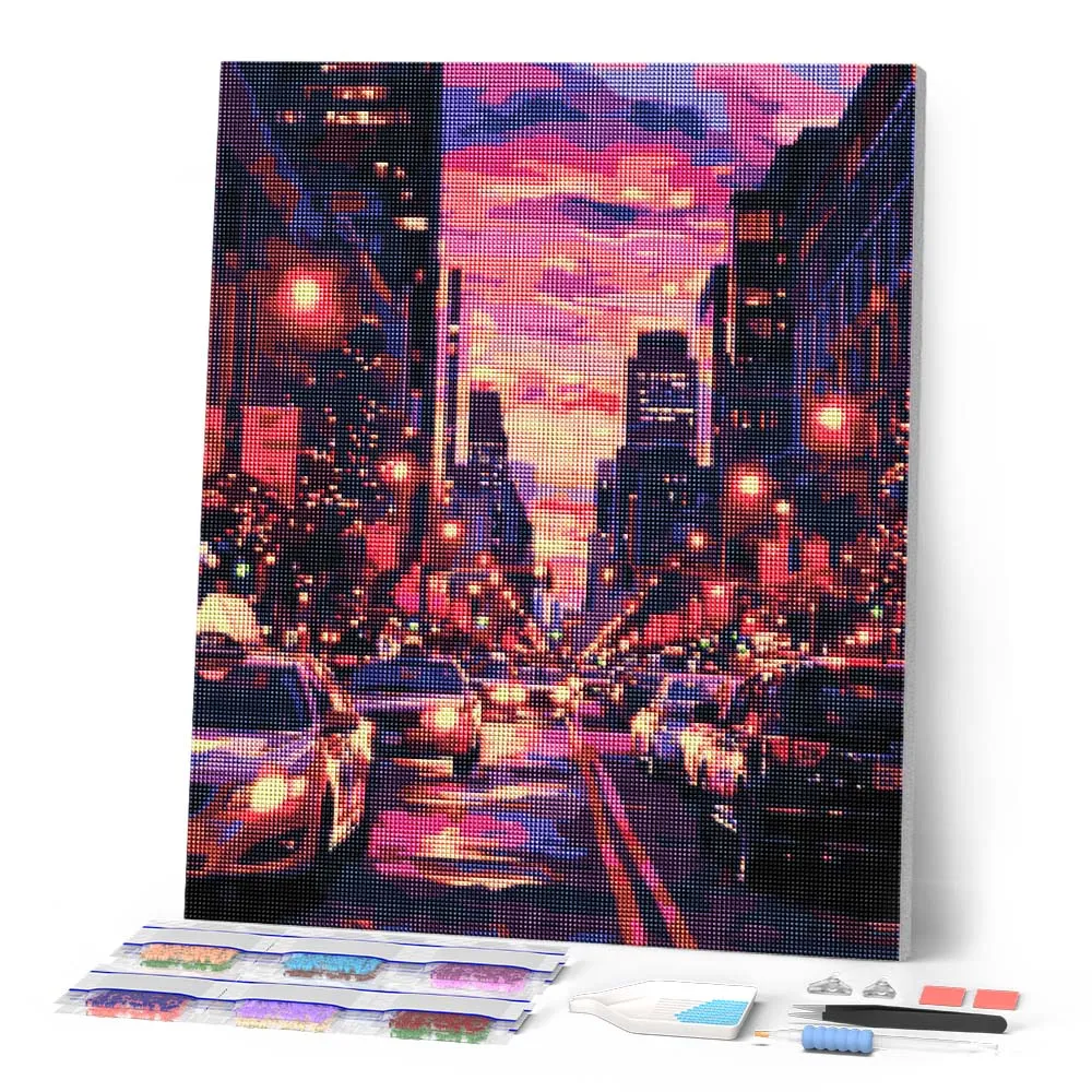 Figured'Art Stedelijke zonsondergang diamond painting full drill
