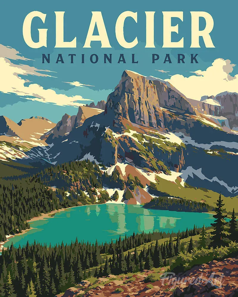 Figured'Art Glacier Montana Schilderen op Nummer 40x50 reisposter
