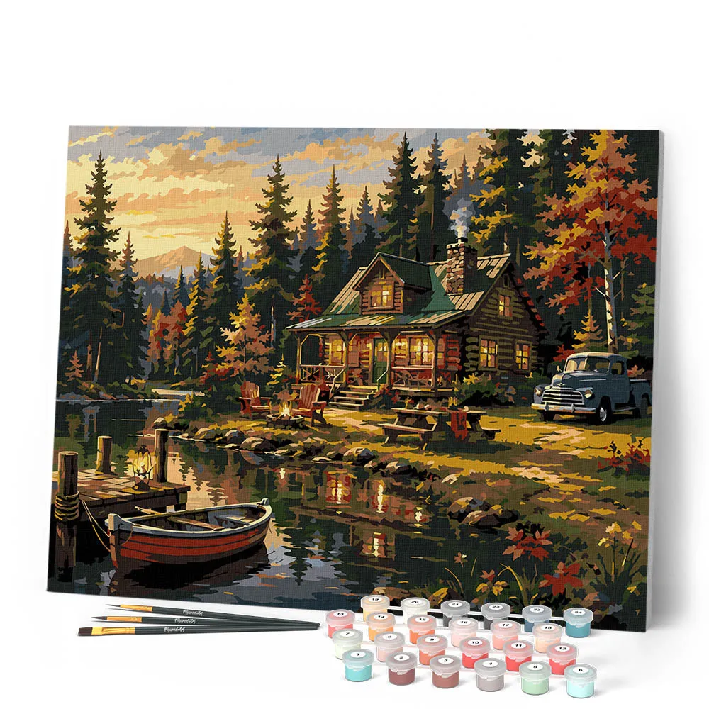 Figured'Art Herfstige Meerhut schilderen op nummer canvas 40x50cm