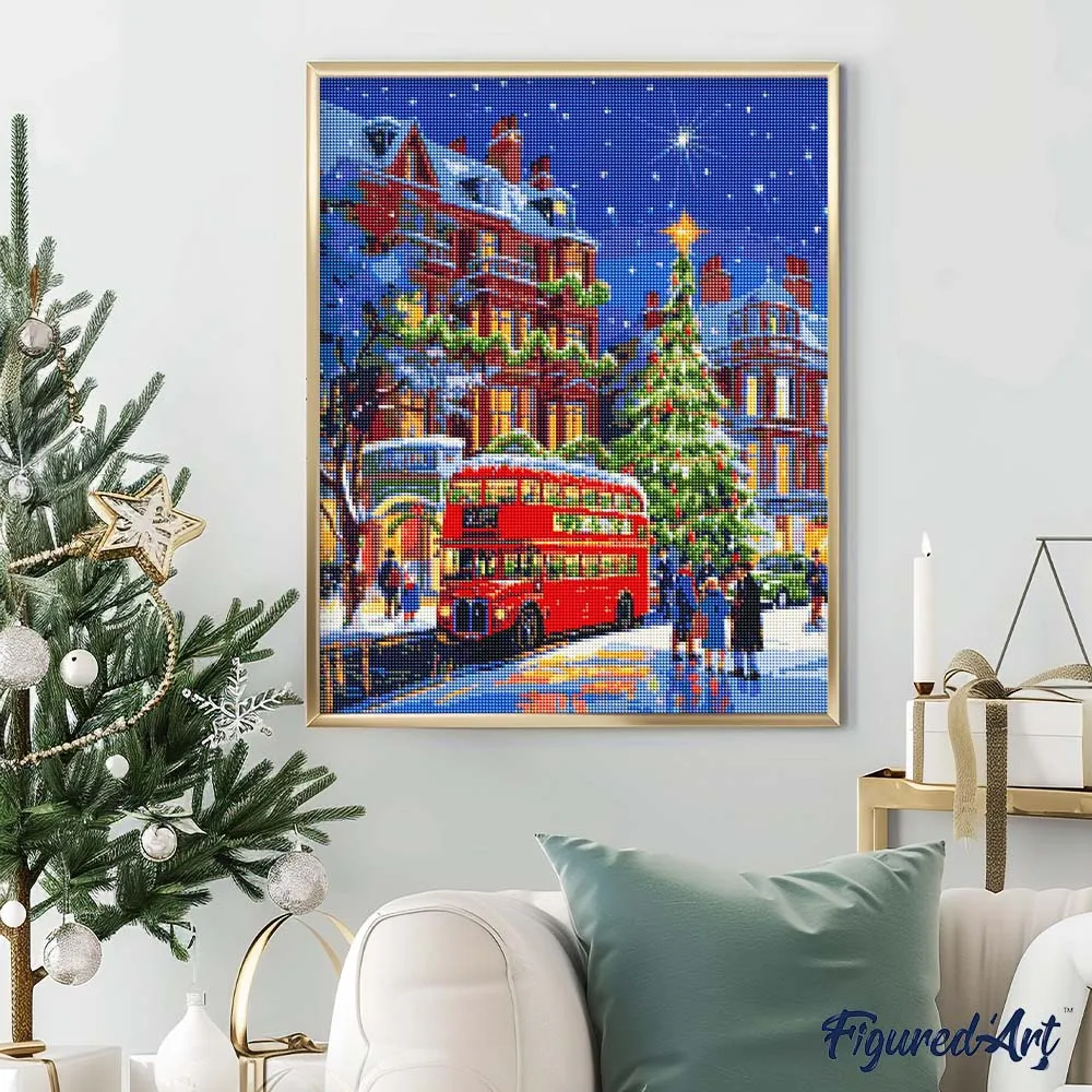 Figured'Art Kerststraat in Londen diamond painting 40x50 cm vierkant
