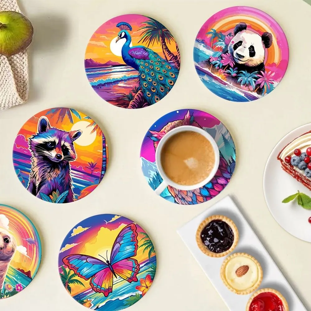 Figured'Art Fauna Serie Schilderen op Nummer Onderzetters 10cm Panda Dieren