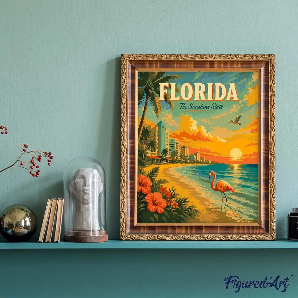 Figured'Art Vintageposter Florida The Sunshine State schilderen op nummer 40x50 cm