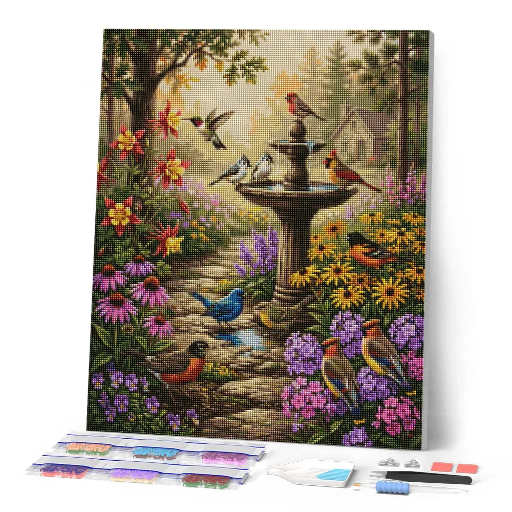 Figured'Art Symfonie van de tuinfontein diamond painting 40x50 cm