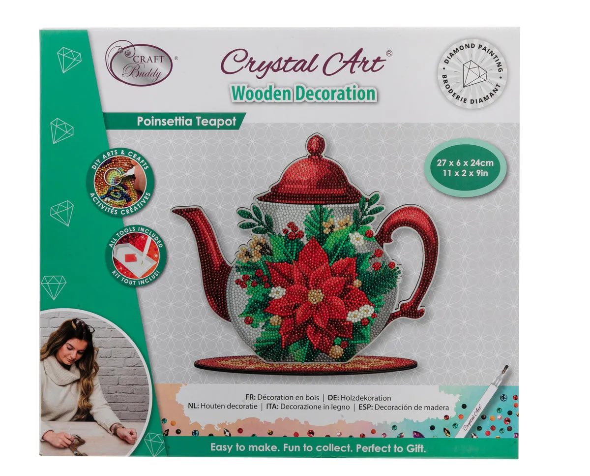 Craft Buddy Crystal Art Poinsettia Teapot decoratie 27 cm