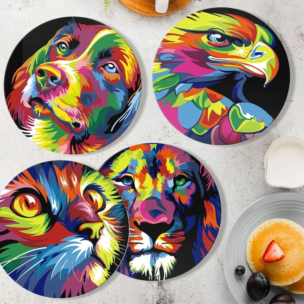 Figured'Art Dieren Pop Art placemats schilderen 20 cm 6 stuks