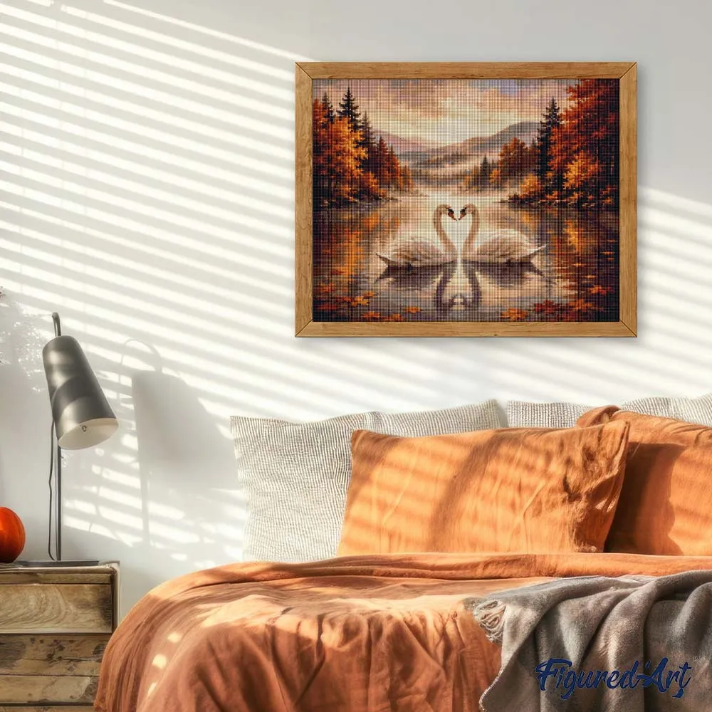 Figured'Art Zwanen Mistige Meer Diamond Painting 40x50 cm