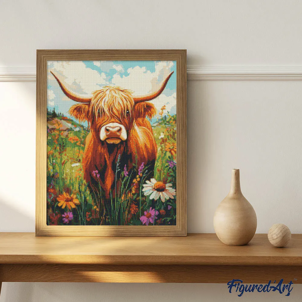 Figured'Art Schotse Hooglander diamond painting vierkant 40x50 cm